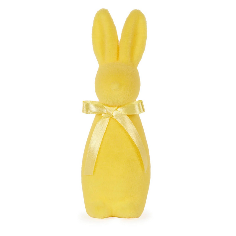 Large Flocked Rabbit with Bow Yellow