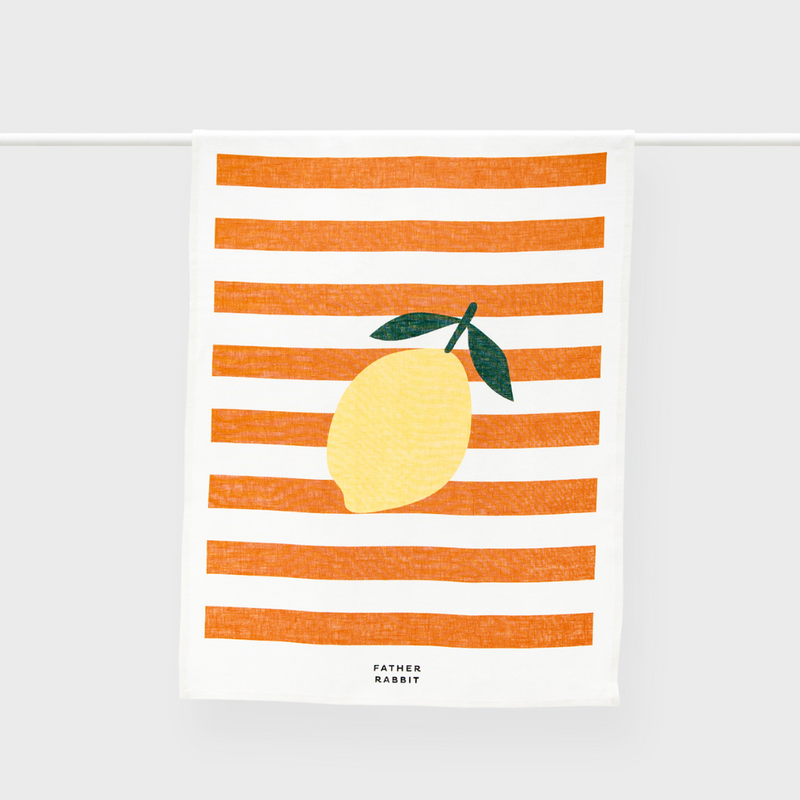 Lemon Stripe Linen Tea Towel