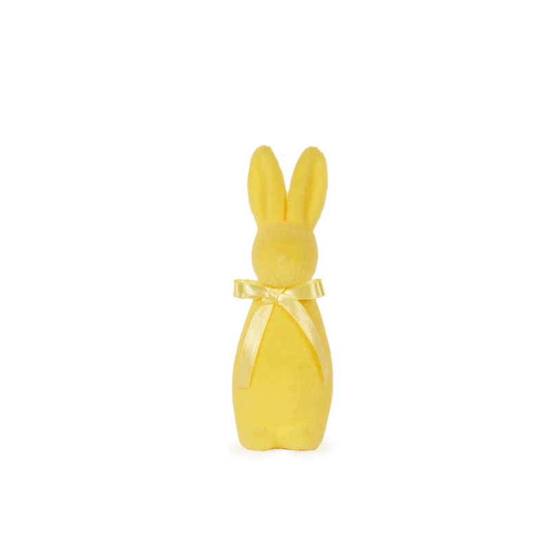 Mini Flocked Rabbit with Bow Yellow