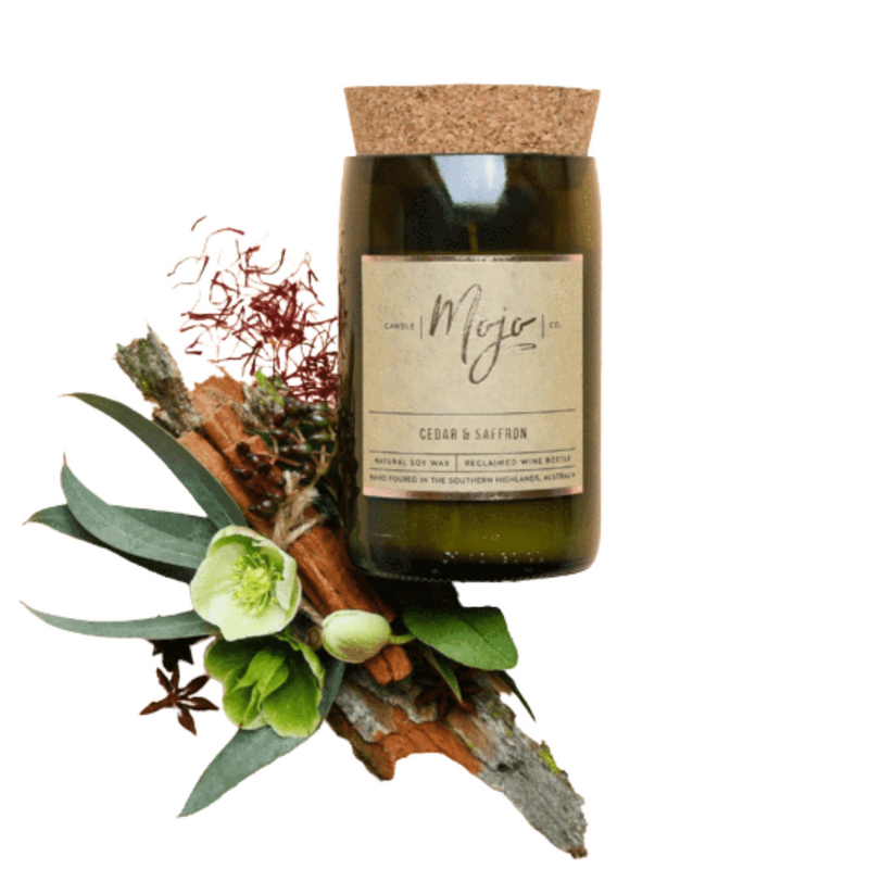 Cedar & Saffron - Reclaimed Wine Bottle Soy Wax Candle