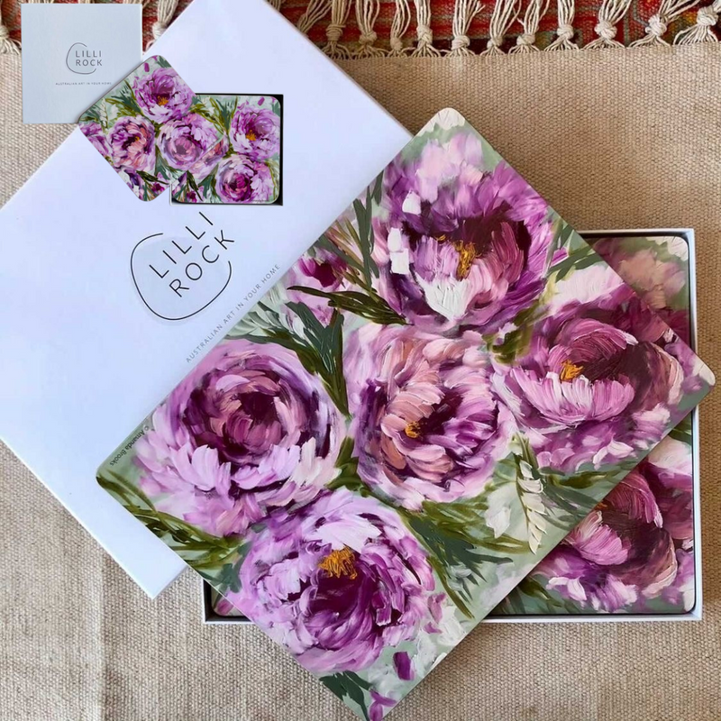 Amour et Joie Peony Placemat and Coaster Set